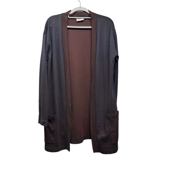 Marc Lauge By the Sea Long Cardigan Women's M Open Front Rusty Brown Cheetah - Picture 1 of 7